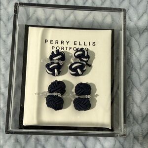 Perry Ellis Dark Blue and White Knot Cufflinks